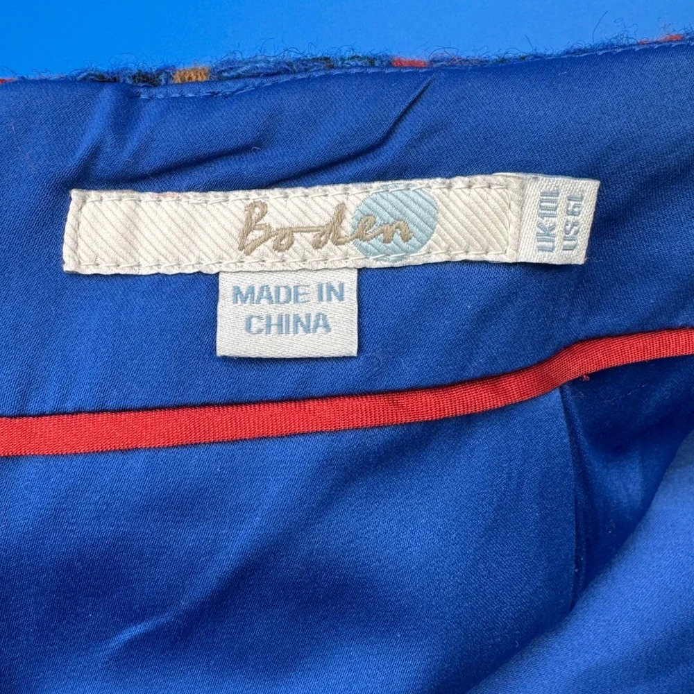Boden Houndstooth Wool Blend A-Line Skirt Size US 6 UK‎ 10 Red Blue Gold